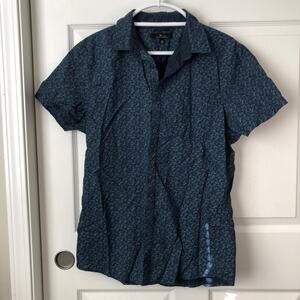 Marc Anthony Slim Fit Medium Short Sleeve Button Down Blue Leaves Shirt